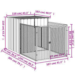 Niche pour chien avec cour anthracite 110x201x110 cm