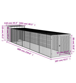 Poulailler avec cour anthracite 110x609x110 cm acier galvanisé