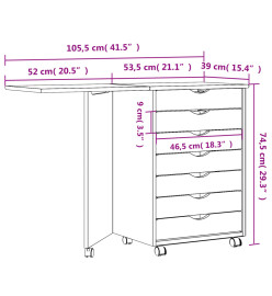 Armoire roulante avec bureau MOSS blanc bois de pin solide