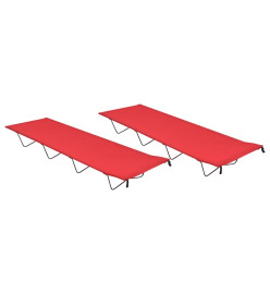 Lits de camping 2 pcs 180x60x19 cm Tissu Oxford et acier Rouge