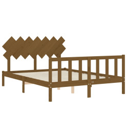Cadre de lit avec tête de lit marron miel bois massif