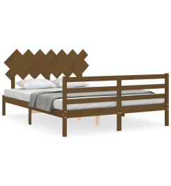 Cadre de lit avec tête de lit marron miel bois massif