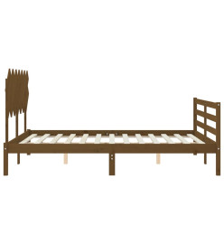 Cadre de lit avec tête de lit marron miel bois massif