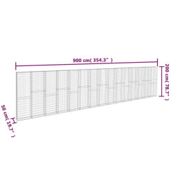 Mur à gabion avec couvercles Acier galvanisé 900 x 50 x 200 cm