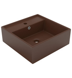 Lavabo carré à trop-plein Marron foncé mat 41x41 cm Céramique