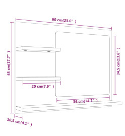 Miroir de bain Sonoma gris 60x10,5x45 cm Bois d'ingénierie