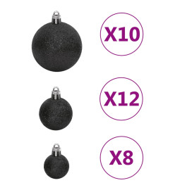 Ensemble de boules de Noël 111 pièces noir polystyrène