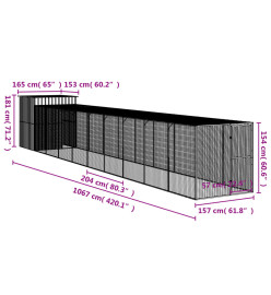 Poulailler avec cour gris clair 165x1067x181 cm acier galvanisé