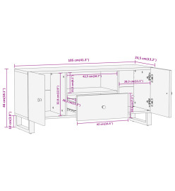 Meuble TV marron et noir 105x33,5x46 cm bois massif manguier