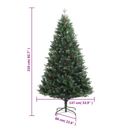 Sapin de Noël artificiel à charnières avec baies rouges 210 cm