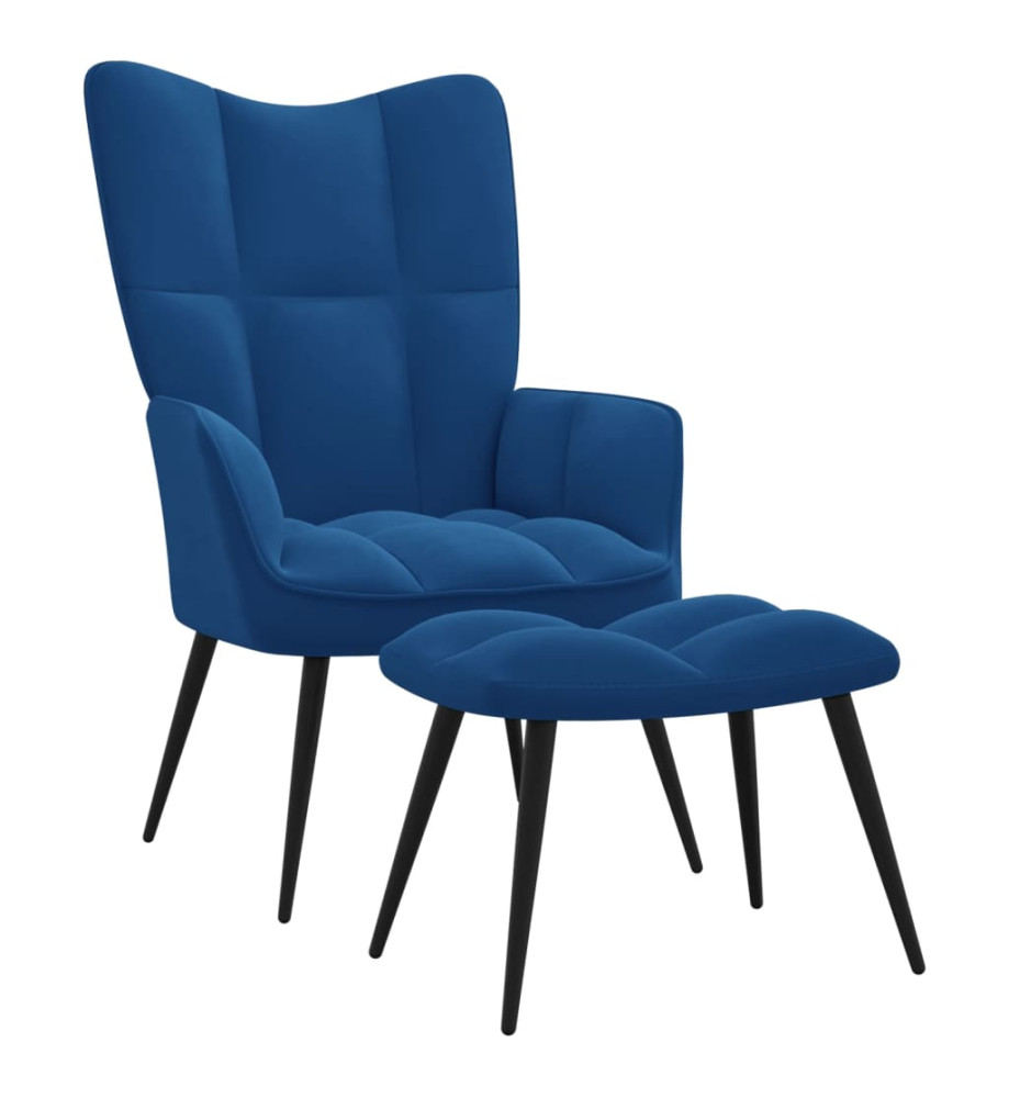 Chaise de relaxation avec repose-pied Bleu Velours