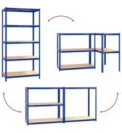 Étagères à 5 niveaux 3 pcs Bleu Acier et bois d'ingénierie