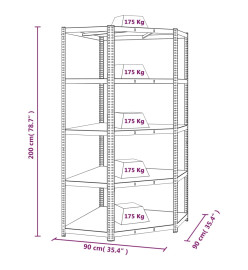 Étagères à 5 niveaux 2 pcs Argenté Acier et bois d'ingénierie