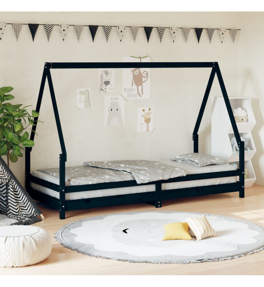 Cadre de lit pour enfants noir 90x200 cm bois de pin massif Cadre de lit pour enfants noir 90x200 cm bois de pin massif