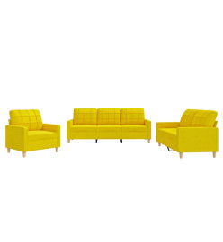 Ensemble de canapés 3 pcs avec coussins Jaune clair Tissu