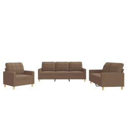 Ensemble de canapés 3 pcs avec coussins Marron Tissu