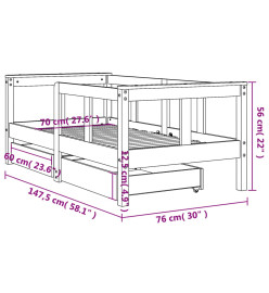 Cadre de lit enfant avec tiroirs 70x140 cm bois de pin massif