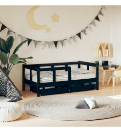 Cadre de lit enfant avec tiroirs noir 70x140 cm bois pin massif