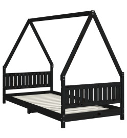 Cadre de lit pour enfants noir 90x200 cm bois de pin massif