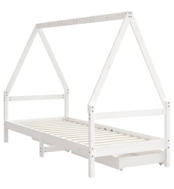 Cadre de lit enfant tiroirs blanc 80x200 cm bois de pin massif