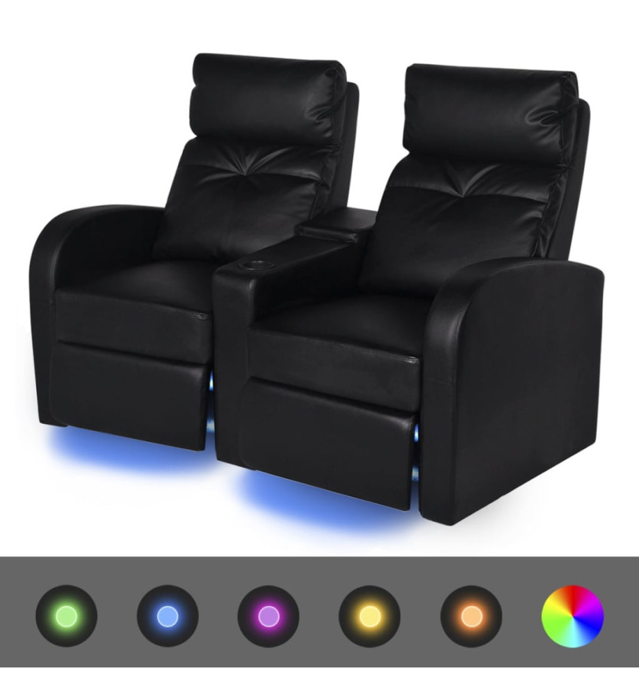 Fauteuil inclinable à LED à 2 places cuir artificiel noir