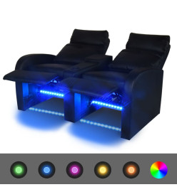 Fauteuil inclinable à LED à 2 places cuir artificiel noir