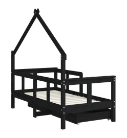 Cadre de lit enfant avec tiroirs noir 70x140 cm bois pin massif