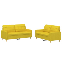 Ensemble de canapés 2 pcs avec coussins Jaune clair Tissu