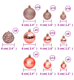 Boules de Noël 100 pcs rose et rosé 3 / 4 / 6 cm