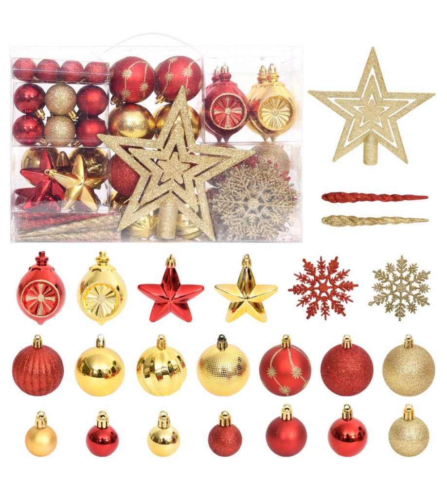 Ensemble de boules de Noël 108 pcs Doré et rouge