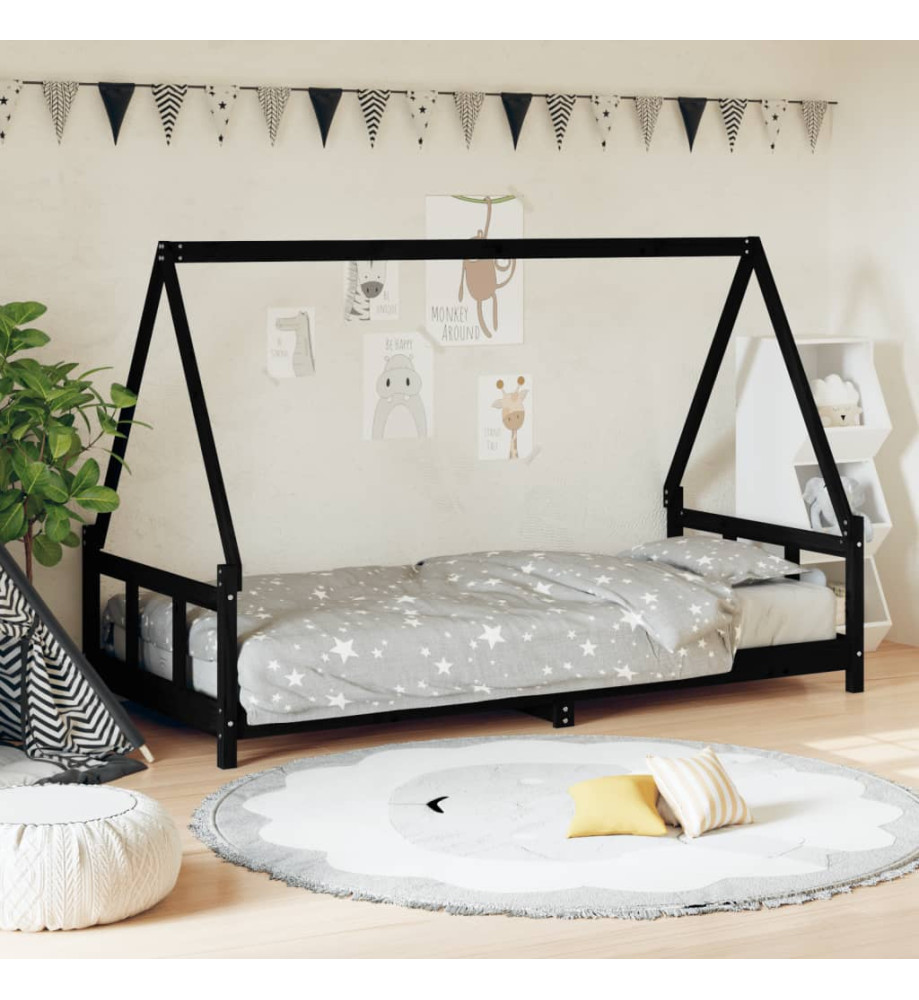 Cadre de lit pour enfants noir 90x190 cm bois de pin massif