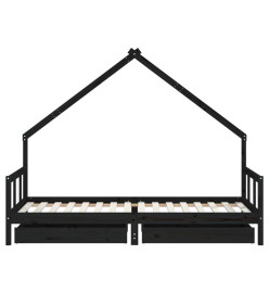 Cadre de lit enfant avec tiroirs noir 90x200 cm bois pin massif