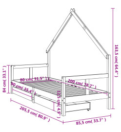 Cadre de lit pour enfants gris 80x200 cm bois de pin massif