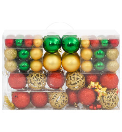 Ensemble de boules de Noël 112 pcs rouge vert doré polystyrène