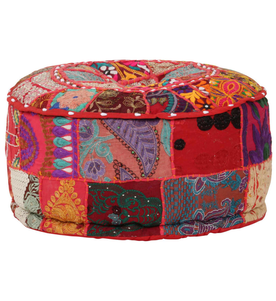 Pouf rond en coton fait à la main 40 x 20 cm Rouge