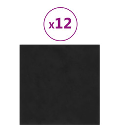 Panneaux muraux 12 pcs Noir 30x30 cm Velours 1,08 m²