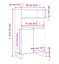 Buffet haut Chêne marron 60x36x110 cm Bois d'ingénierie