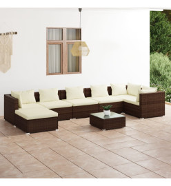 Salon de jardin 8 pcs avec coussins Résine tressée Marron