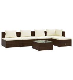 Salon de jardin 6 pcs avec coussins Résine tressée Marron