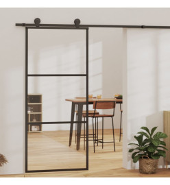 Porte coulissante Verre ESG et aluminium 90x205 cm Noir