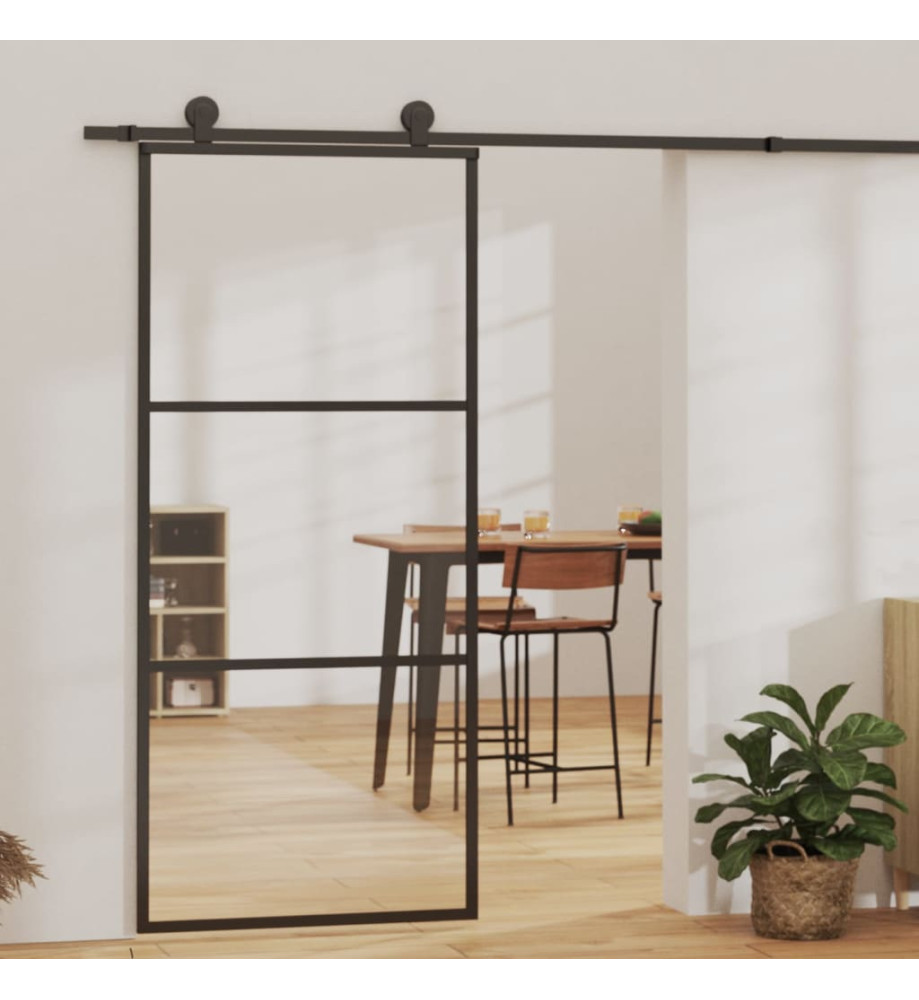 Porte coulissante Verre ESG et aluminium 90x205 cm Noir