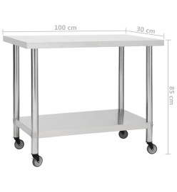 Table de travail de cuisine avec roues 100x30x85 cm Inox