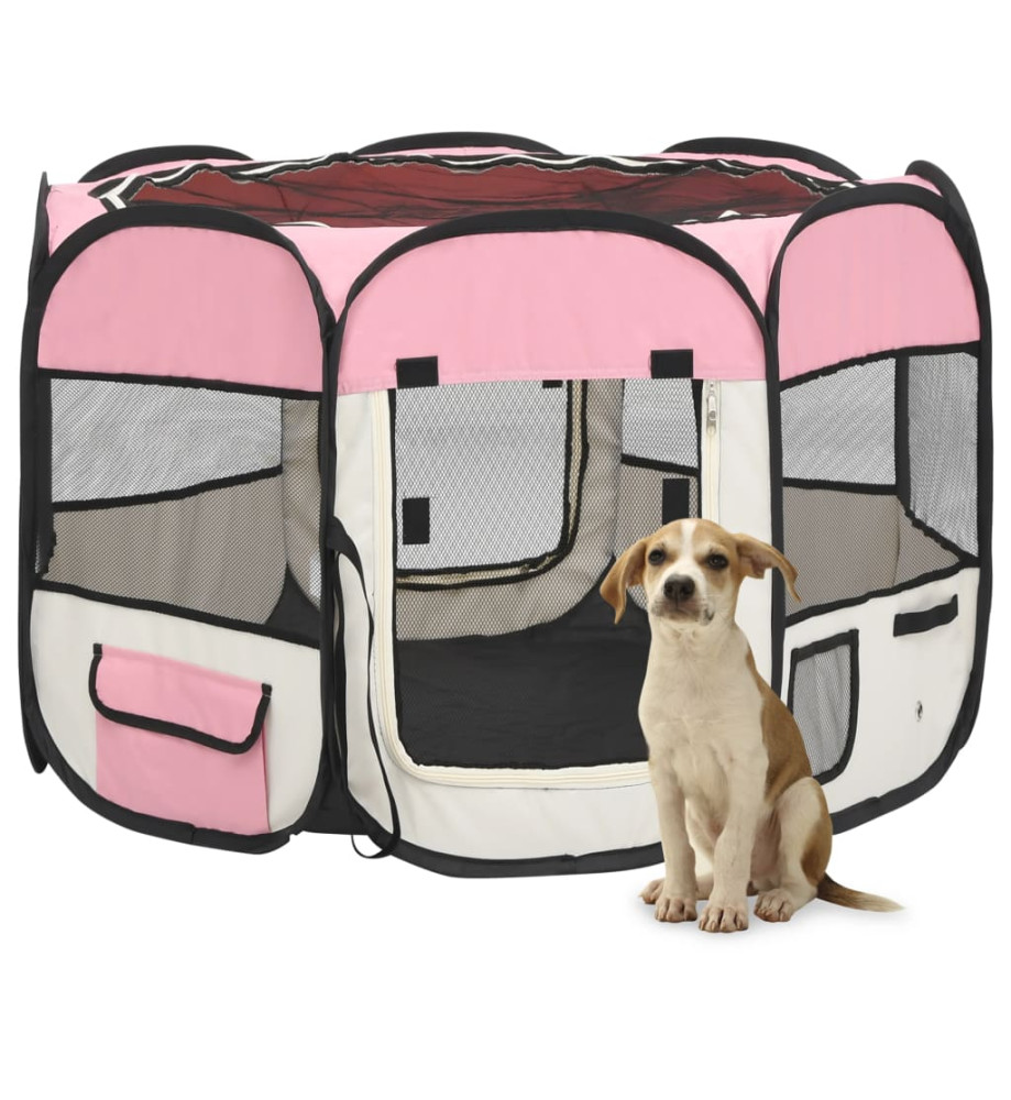 Parc pour chiens pliable avec sac de transport Rose 90x90x58 cm