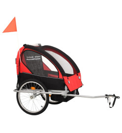 Remorque à vélo et poussette pour enfants 2-en-1 Rouge et noir