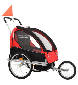 Remorque à vélo et poussette pour enfants 2-en-1 Rouge et noir