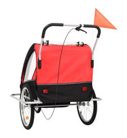 Remorque à vélo et poussette pour enfants 2-en-1 Rouge et noir