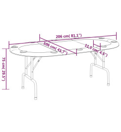 Table de poker pliable 10 joueurs Bleu 206x106x75 cm