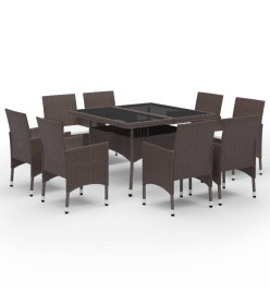 Ensemble à dîner de jardin 9 pcs Résine tressée et verre Marron