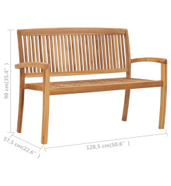 Banc 2 places empilable de jardin 128,5 cm Bois de teck solide