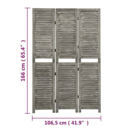 Cloison de séparation 3 panneaux Gris 106,5x166 cm Bois solide